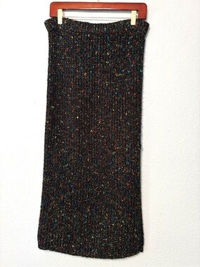 Vintage 80s Chunky Confetti Knit Black Multicolor Sweater Tube Maxi Skirt M